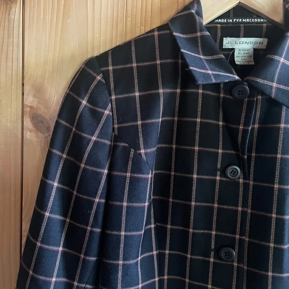 90's Vintage Wool Window Pane Plaid Power Mini Skirt Suit